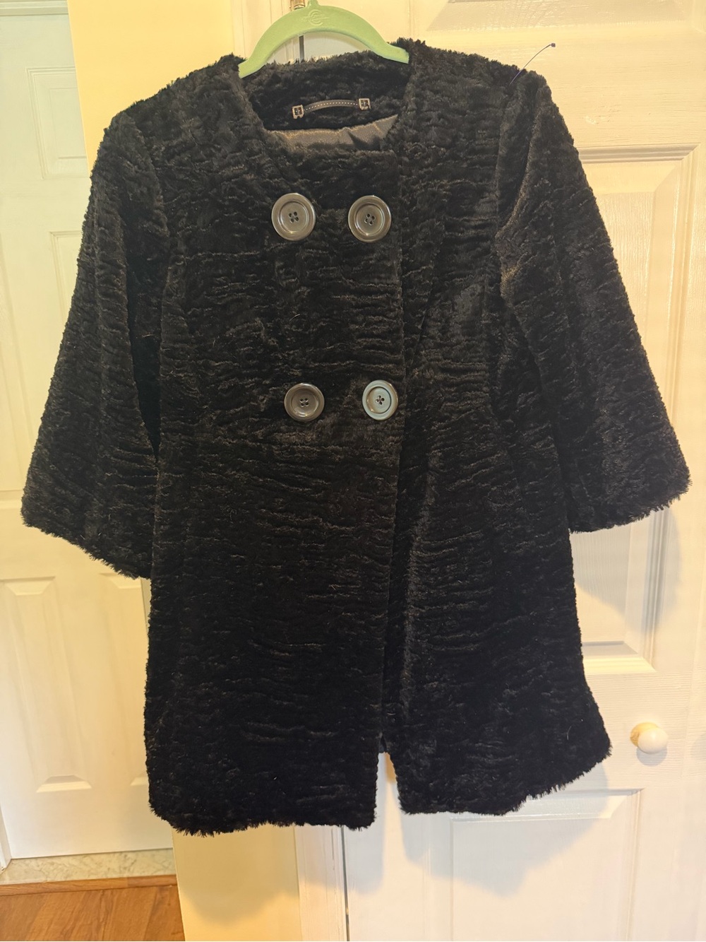 Women's Black Faux Fur Double-Breasted Coat Ann Taylor